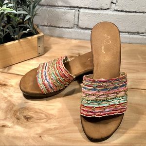 A2 by Aerosoles multi-colored sandals with gold accents